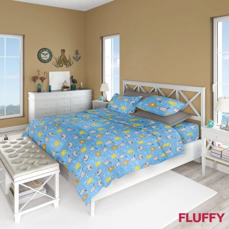 ชุดผ้าปูที่นอน 5 ฟุต 3 ชิ้น Fluffy คอลเลคชั่น Dreamy ลาย Cat Joy ไม่รวมผ้านวม_1